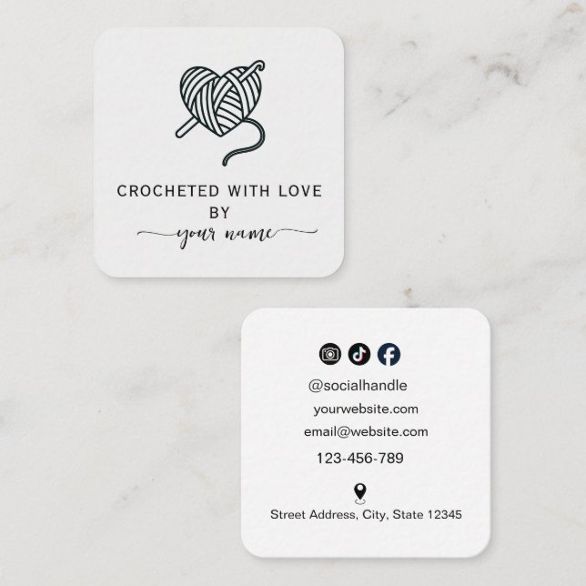 Carte De Visite Carré Crochetée avec amour Fil  (Devant / Derrière)