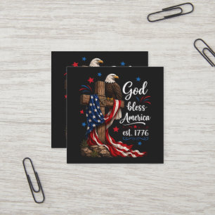 Carte De Visite Carré Croix patriotique Dieu bénisse l'Amérique