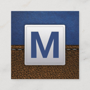 Carte De Visite Carré Cuir bleu Cuir Brown pointu