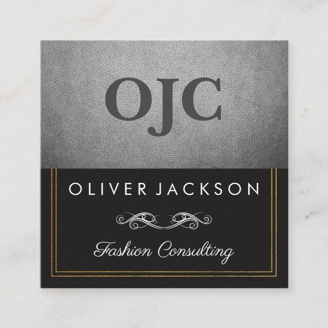 Carte De Visite Carré Cuir d'argent exquis avec travail à double ligne (Devant)