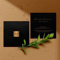 Cuir noir élégant de luxe monogramme cuivre doré