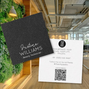 Carte De Visite Carré Cuir Noir Simple Luxueux Professionnel