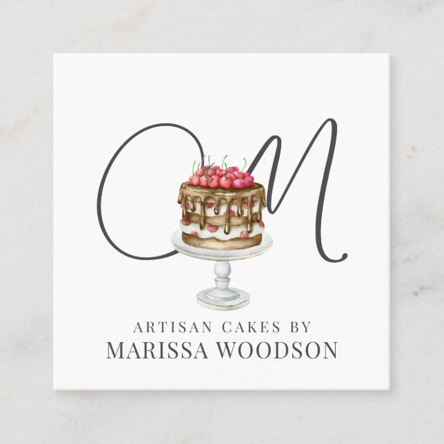 Carte De Visite Carré Cuisine pâtissière Baker Chef Rose Élégant Gâteau (Devant)