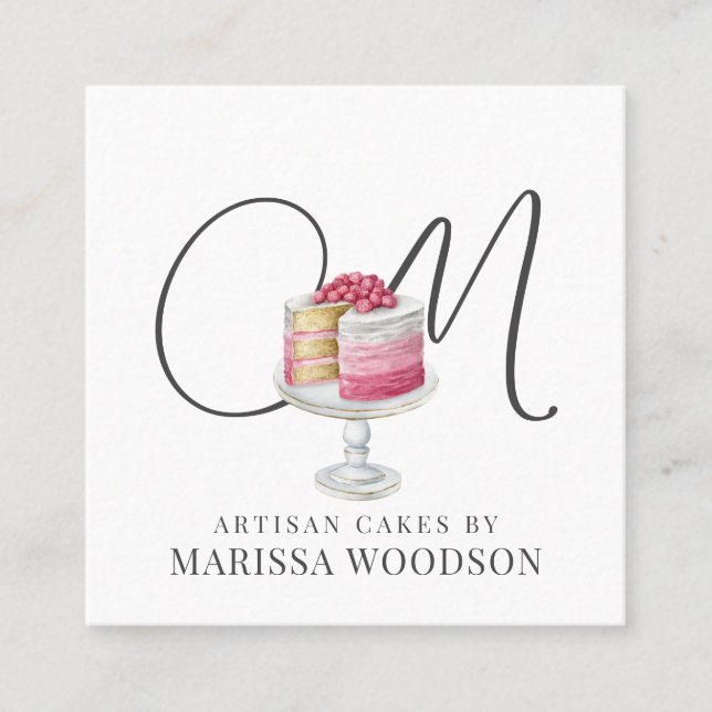 Carte De Visite Carré Cuisine pâtissière Baker Chef Rose Élégant Gâteau (Devant)
