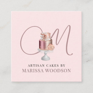 Carte De Visite Carré Cuisine pâtissière Baker Chef Rose Élégant Gâteau