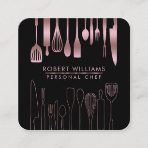 Carte De Visite Carré Cuisine Rose Gold Chef Outils De Cuisine Faux Rest