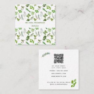Carte De Visite Carré Cuisine verte Herbes de jardin culinaire QR Code