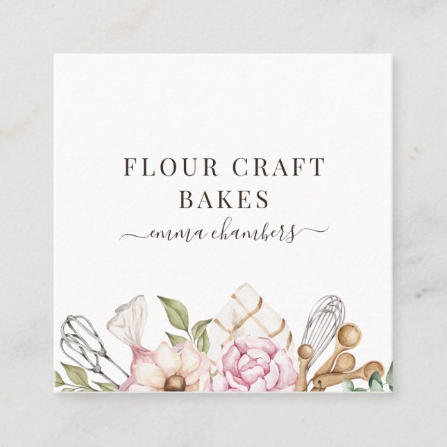 Carte De Visite Carré Cuisinier pâtissier Cuisinier Aquarelle Outils Crè (Devant)