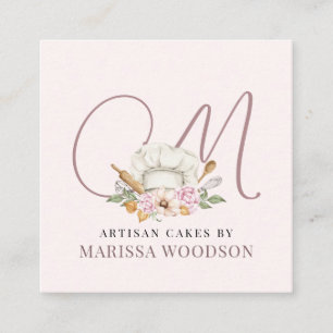 Carte De Visite Carré Cuisinier pâtissier Pink Élégant Bakers Outils