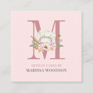 Carte De Visite Carré Cuisiniers pâtissiers Baker Outils Carré rose