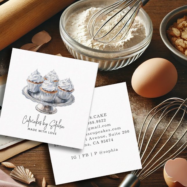 Carte De Visite Carré Cupcake Baker boulangerie Chef Restauration (Créateur téléchargé)