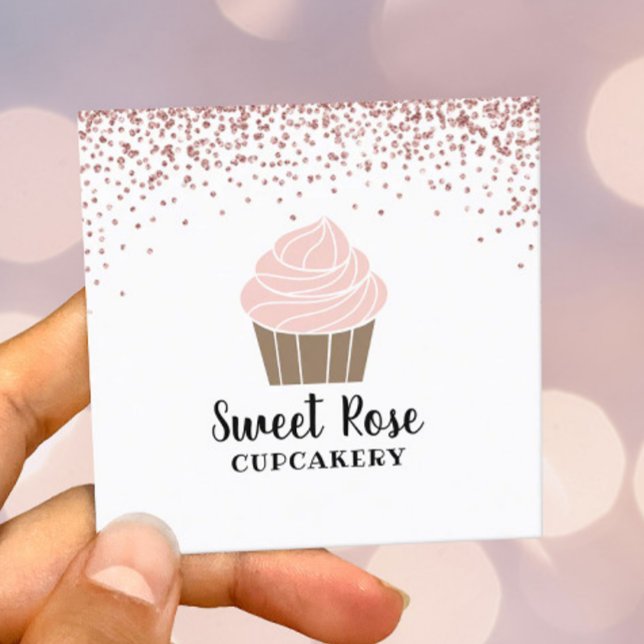 Carte De Visite Carré Cupcake Bakery Cute Rose Gold Confetti (Créateur téléchargé)