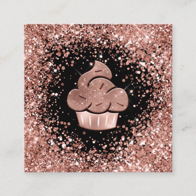 Carte De Visite Carré Cupcake Bakery Pastry Chef Glitter Drips Rose Gold (Devant)