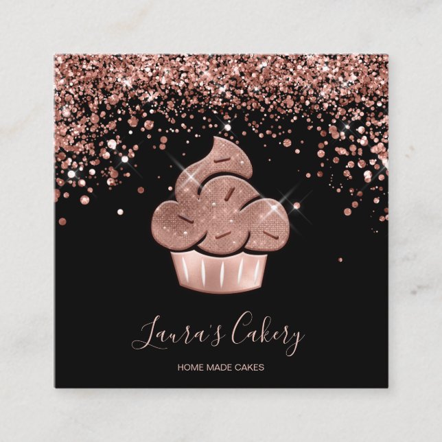 Carte De Visite Carré Cupcake Bakery Pastry Chef Glitter Drips Rose Gold (Devant)