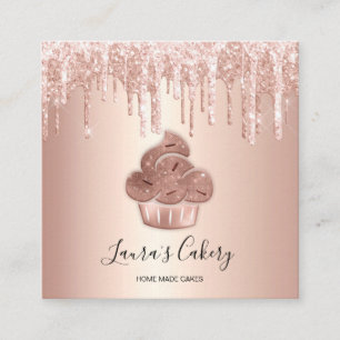 Carte De Visite Carré Cupcake Bakery Pastry Chef Glitter Drips Rose Gold