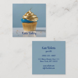 Carte De Visite Carré Cupcake Blue Gold Baker boulangerie Chef Restaurat