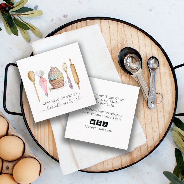 Carte De Visite Carré Cupcake Boulangerie Pâtisserie Chef boulangerie Us (Créateur téléchargé)