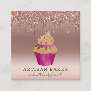 Carte De Visite Carré Cupcake Boulangerie Pâtisserie Chef Rose Gold Part