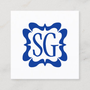 Carte De Visite Carré Curvy Box 02 - Initiales - bleu marine