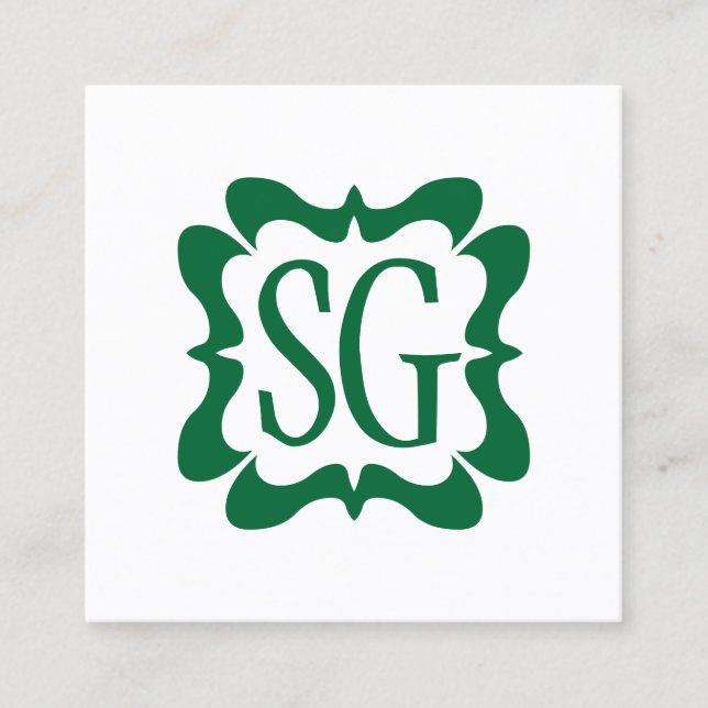 Carte De Visite Carré Curvy Box 02 - Initiales - Green Forêt (Devant)