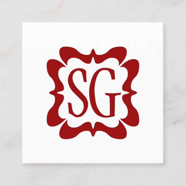 Carte De Visite Carré Curvy Box 02 - Initiales - Rouge rubis (Devant)