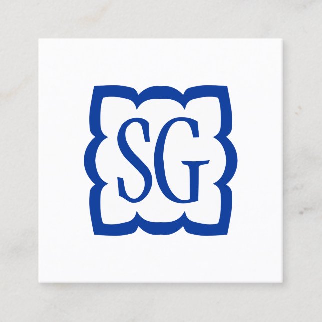 Carte De Visite Carré Curvy Box 03 - Initiales - bleu marine (Devant)