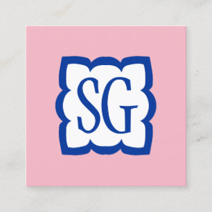 Carte De Visite Carré Curvy Box 03 - Initiales - bleu marine et rose