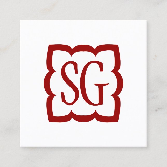 Carte De Visite Carré Curvy Box 03 - Initiales - Rouge rubis (Devant)