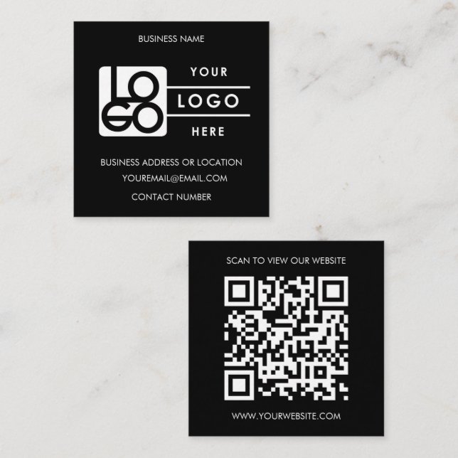 Carte De Visite Carré Custom Logo Black White QR Code Website  (Devant / Derrière)