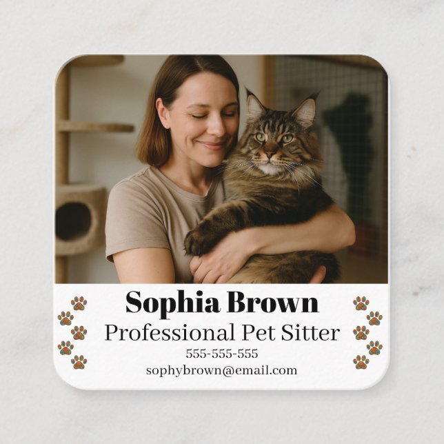 Carte De Visite Carré Custom Pet Sitter Business Card with Photo  (Devant)