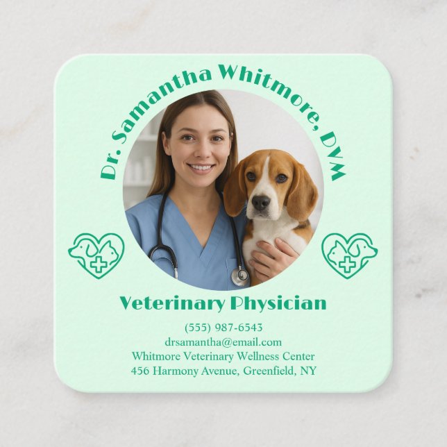 Carte De Visite Carré Custom Veterinary Business Card with Photo  (Devant)