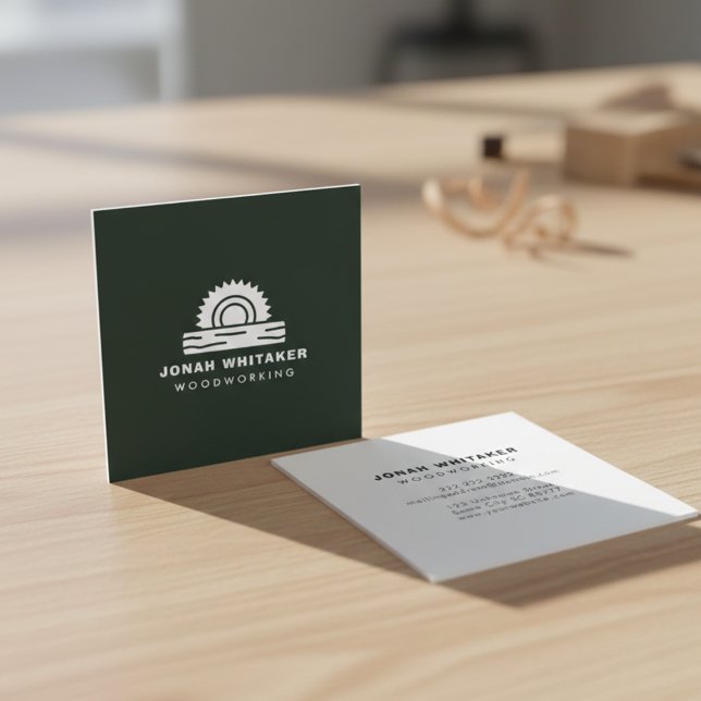 Carte De Visite Carré Custom Woodworker Dark Forest Green (Créateur téléchargé)