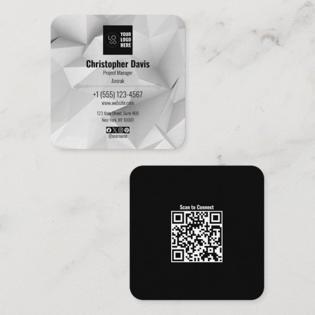 Carte De Visite Carré Custom Your Logo and QR Code Business Card (Devant / Derrière)