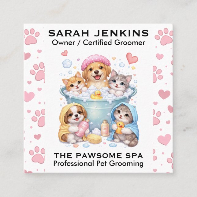Carte De Visite Carré Customizable Pet Grooming Business Card  (Devant)