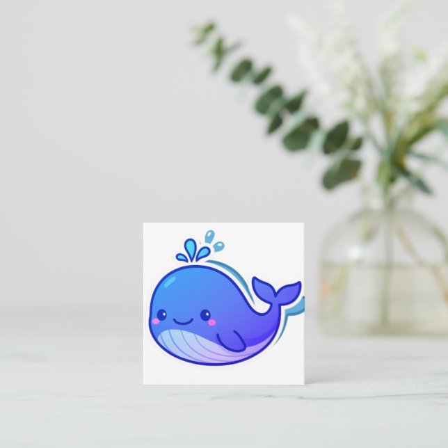 Carte De Visite Carré Cute Blue Whale Sticker (Debout devant)