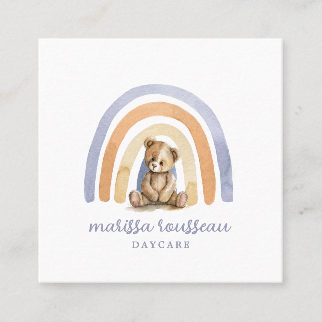 Carte De Visite Carré Cute Boho Rainbow Garderie Babysitter Garderie (Devant)