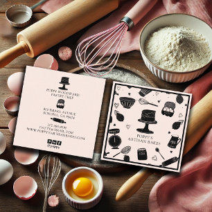 Carte De Visite Carré Cute boulangerie Chef pâtisserie Ustensiles de cui