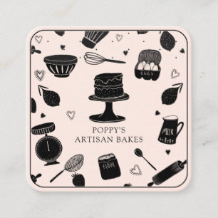 Carte De Visite Carré Cute boulangerie Chef pâtisserie Ustensiles de cui