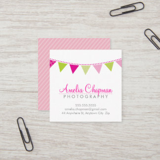 Carte De Visite Carré CUTE BRIGHT BUNING audacieux parti rose chaux vert