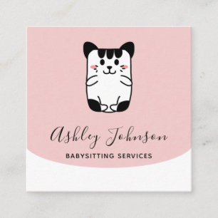 Carte De Visite Carré Cute Cat Baby-sitting Services Ajouter Social Medi