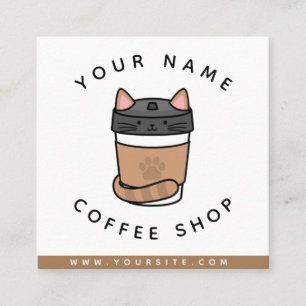 Carte De Visite Carré Cute Cat Café Shop Funny Pet Ajouter Social Media