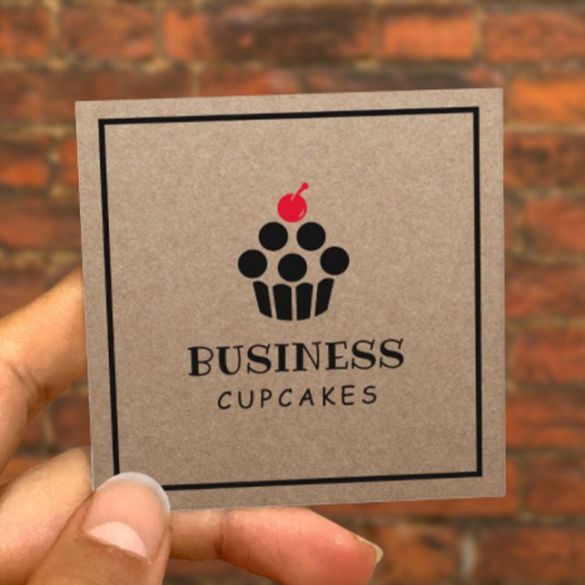 Carte De Visite Carré Cute Cupcake Logo Accueil Boulangerie Rustique Kra (Créateur téléchargé)