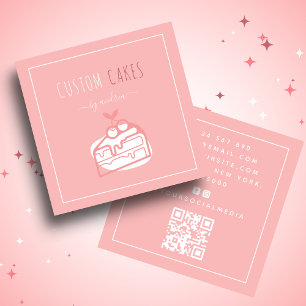 Carte De Visite Carré Cute Dessert Cake Artist QR Code Social Media Cool
