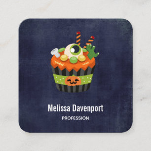 Carte De Visite Carré Cute et Déplaisante Halloween Cupcake avec un Big