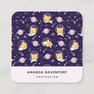 Carte De Visite Carré Cute Kitty Chat Astronauts Motif