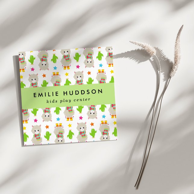 Carte De Visite Carré Cute Llamas, Centre de jeux pour enfants, Centre d (Créateur téléchargé)