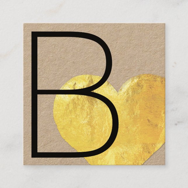Carte De Visite Carré Cute Moderne Faux Gold Foil Coeur Kraft (Devant)