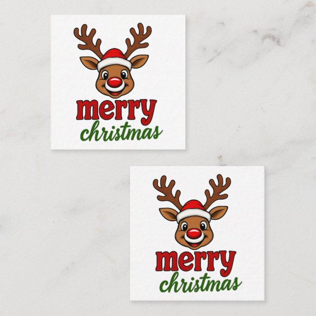 Carte De Visite Carré Cute Rudolph Reindeer Merry Christmas (Devant / Derrière)