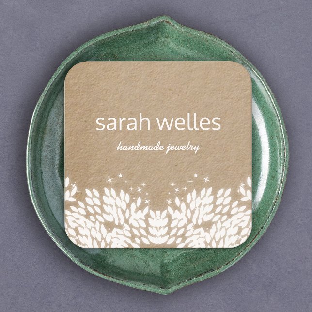 Carte De Visite Carré Cute Rustic Feuille Créateur Kraft Carré (Créateur téléchargé)