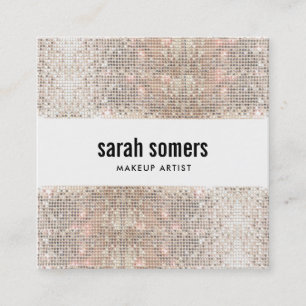 Carte De Visite Carré Cute tendance Faux Silver Sequin Beauté Salon Carr